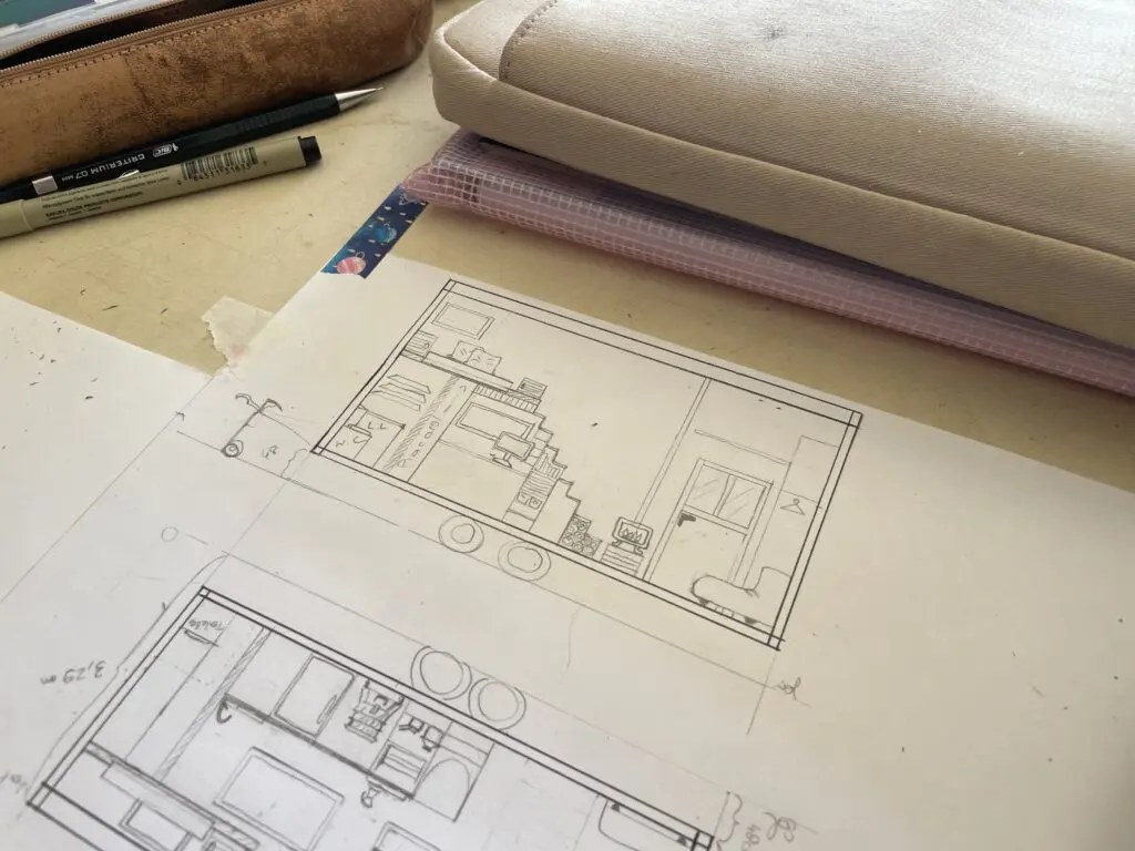 plans de tiny house à la main