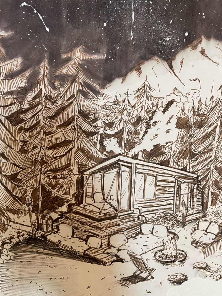 dessin tiny house bois montagne