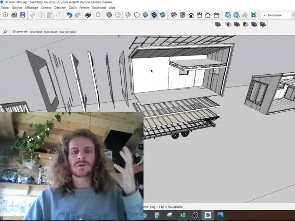 modéliser sa tinyhouse sur sketchup, vue éclatée