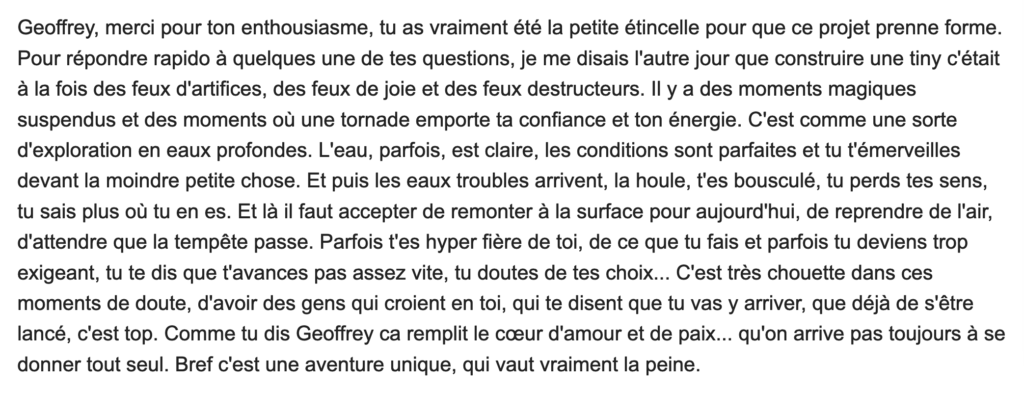 avis accompagnement et stage tiny house 5 étoiles