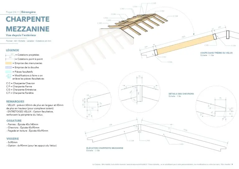 plans de tiny house et 3d sketchup - charpente en bois 2 pans avec velux