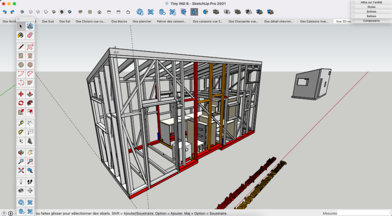 ossature bois sketchup d'une tinyhouse