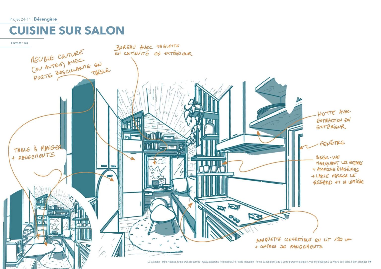 dessin tinyhouse cuisine et salon