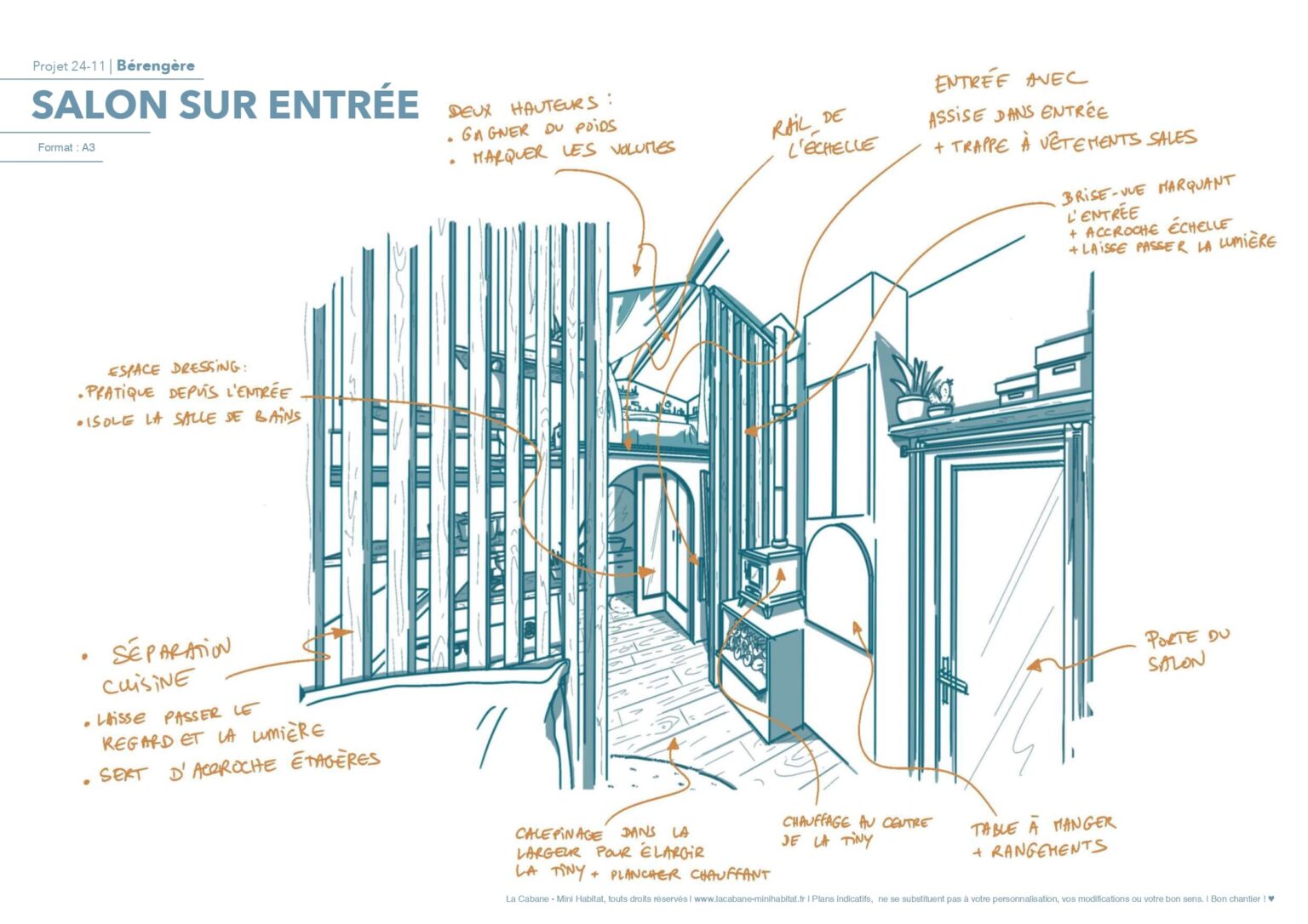 dessin tinyhouse salon et entrée