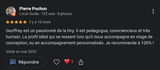 avis accompagnement et stage tiny house 5 étoiles